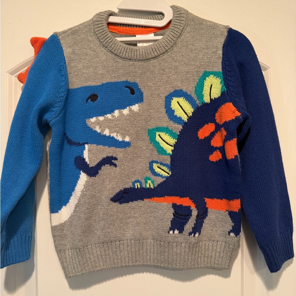 Gymboree Gray Blue Orange Dinosaur Knit Sweater